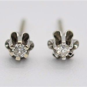 Petite Solitaire Studs in 14K White Gold